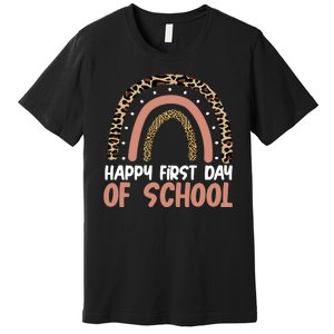 Happy First Day Of School Leopard Rainbow Premium T-Shirt