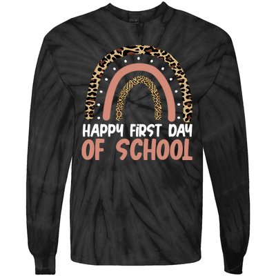 Happy First Day Of School Leopard Rainbow Tie-Dye Long Sleeve Shirt