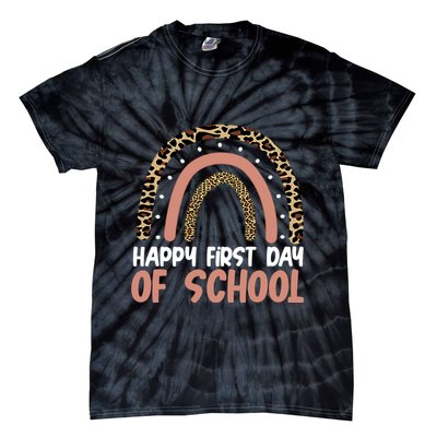 Happy First Day Of School Leopard Rainbow Tie-Dye T-Shirt