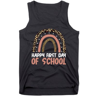 Happy First Day Of School Leopard Rainbow Tank Top