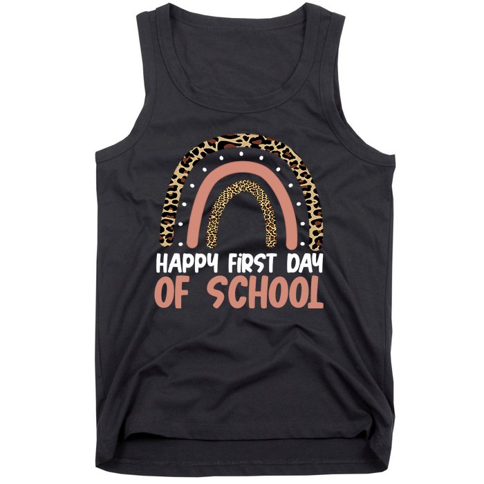 Happy First Day Of School Leopard Rainbow Tank Top