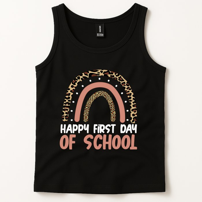 Happy First Day Of School Leopard Rainbow Tank Top