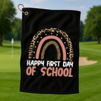 Happy First Day Of School Leopard Rainbow Golf Towel