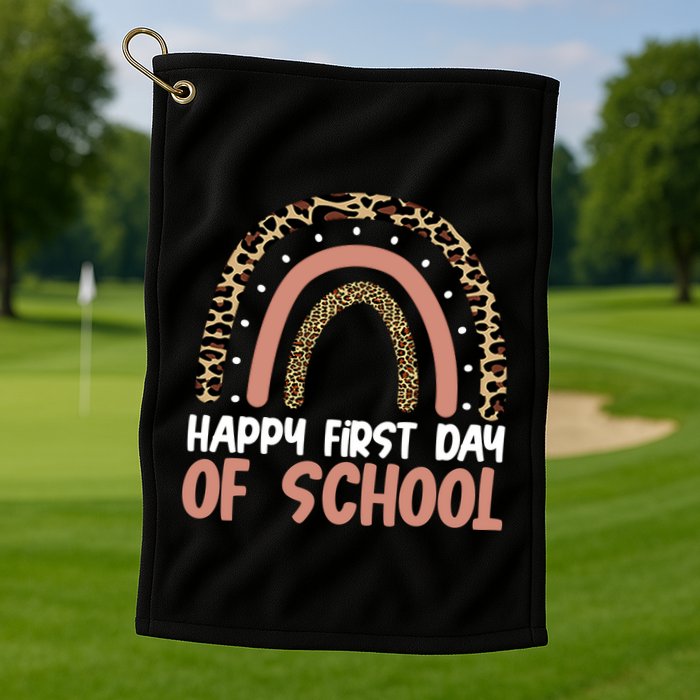 Happy First Day Of School Leopard Rainbow Golf Towel