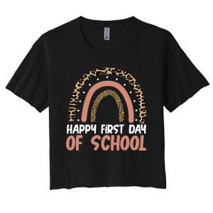 Happy First Day Of School Leopard Rainbow Women's Crop Top Tee