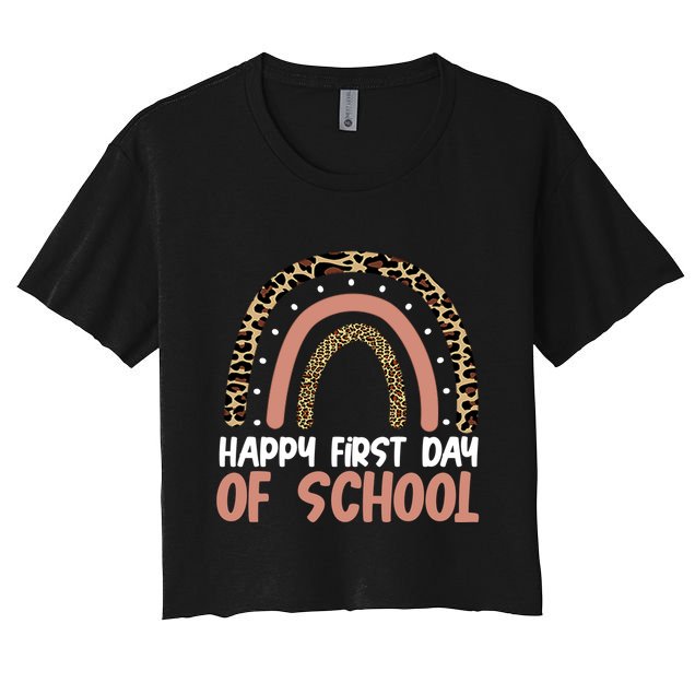 Happy First Day Of School Leopard Rainbow Crop Top
