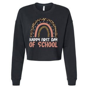 Happy First Day Of School Leopard Rainbow Cropped Pullover Crew