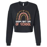 Happy First Day Of School Leopard Rainbow Cropped Pullover Crew