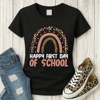 Happy First Day Of School Leopard Rainbow Womens T-Shirt