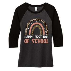 Happy First Day Of School Leopard Rainbow Women's Tri-Blend 3/4-Sleeve Raglan Shirt