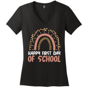 Happy First Day Of School Leopard Rainbow Women's V-Neck T-Shirt