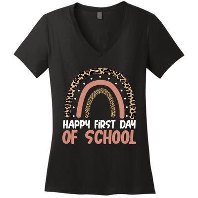 Happy First Day Of School Leopard Rainbow Women's V-Neck T-Shirt