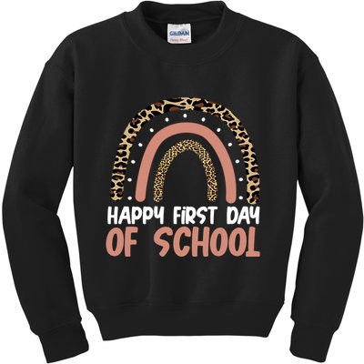 Happy First Day Of School Leopard Rainbow Kids Sweatshirt