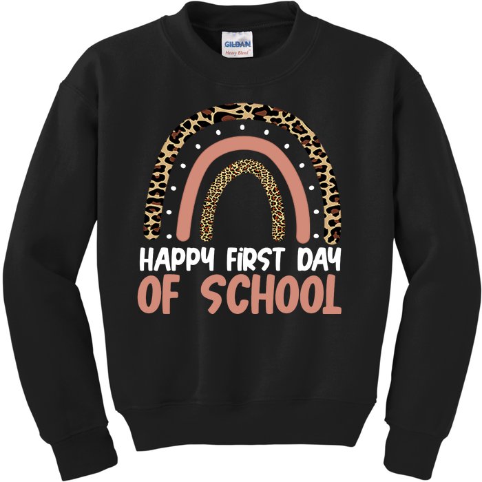 Happy First Day Of School Leopard Rainbow Kids Sweatshirt