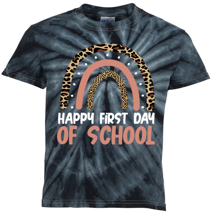 Happy First Day Of School Leopard Rainbow Kids Tie-Dye T-Shirt