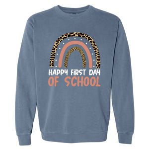 Happy First Day Of School Leopard Rainbow Garment-Dyed Sweatshirt