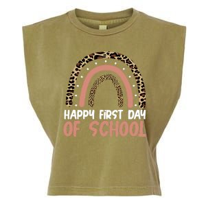 Happy First Day Of School Leopard Rainbow Garment-Dyed Women's Muscle Tee