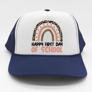 Happy First Day Of School Leopard Rainbow Trucker Hat