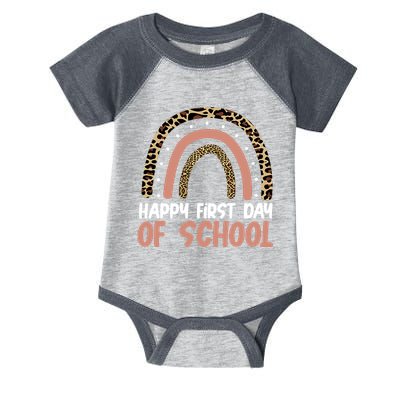 Happy First Day Of School Leopard Rainbow Infant Baby Jersey Bodysuit