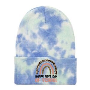 Happy First Day Of School Leopard Rainbow Tie Dye 12in Knit Beanie