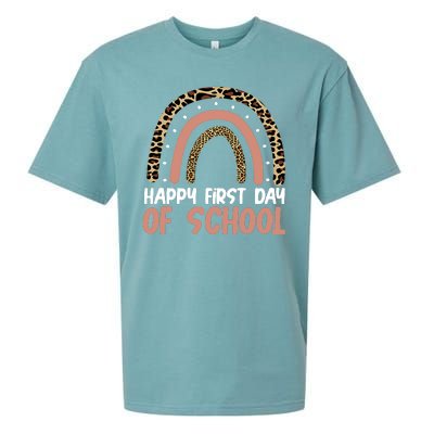 Happy First Day Of School Leopard Rainbow Sueded Cloud Jersey T-Shirt