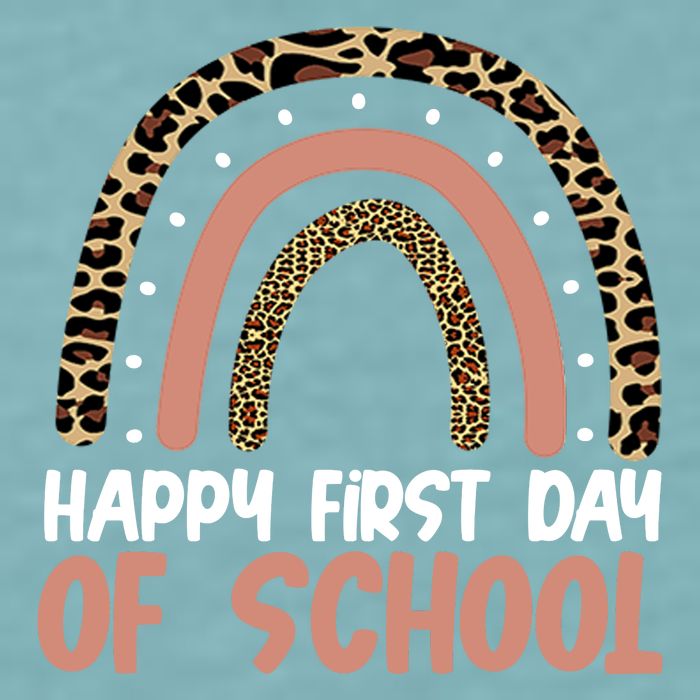 Happy First Day Of School Leopard Rainbow Sueded Cloud Jersey T-Shirt