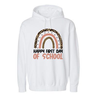 Happy First Day Of School Leopard Rainbow Garment-Dyed Fleece Hoodie