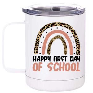 Happy First Day Of School Leopard Rainbow 12 oz Stainless Steel Tumbler Cup