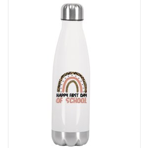 Happy First Day Of School Leopard Rainbow Stainless Steel Insulated Water Bottle