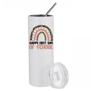 Happy First Day Of School Leopard Rainbow Stainless Steel Tumbler