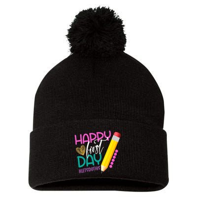 Happy First Day Of School Lets Do This Pom Pom 12in Knit Beanie