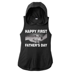 Happy First Father's Day Ladies PosiCharge Tri-Blend Wicking Draft Hoodie Tank