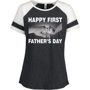 Happy First Father's Day Enza Ladies Jersey Colorblock Tee