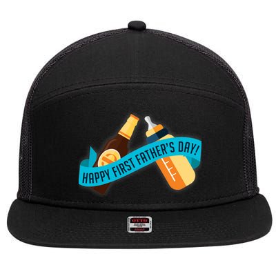 Happy First Father's Day Baby Bottle 7 Panel Mesh Trucker Snapback Hat