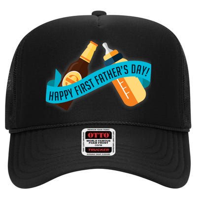 Happy First Father's Day Baby Bottle High Crown Mesh Back Trucker Hat