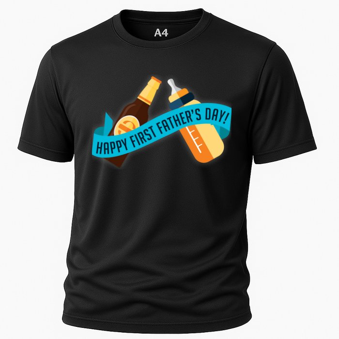 Happy First Father's Day Baby Bottle Cooling Performance Crew T-Shirt