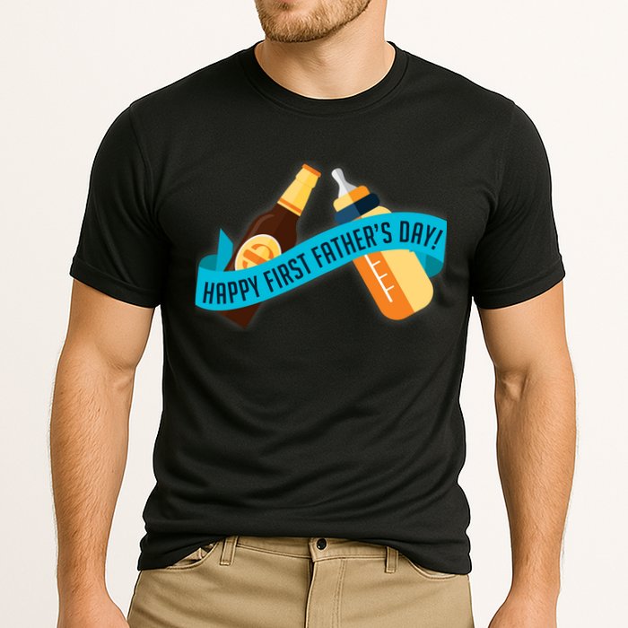 Happy First Father's Day Baby Bottle Cooling Performance Crew T-Shirt