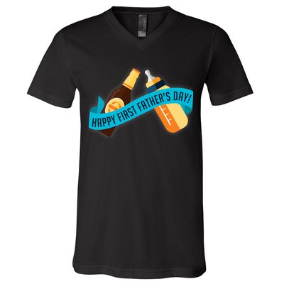 Happy First Father's Day Baby Bottle V-Neck T-Shirt