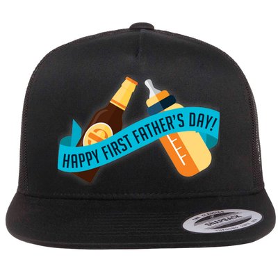 Happy First Father's Day Baby Bottle Flat Bill Trucker Hat