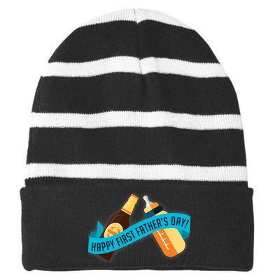 Happy First Father's Day Baby Bottle Striped Beanie with Solid Band