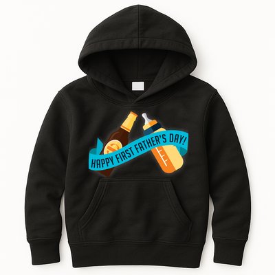 Happy First Father's Day Baby Bottle Kids Hoodie