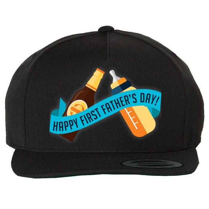 Happy First Father's Day Baby Bottle Wool Snapback Cap