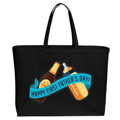 Happy First Father's Day Baby Bottle Cotton Canvas Jumbo Tote