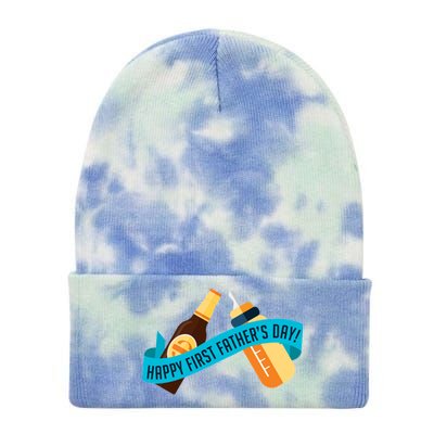 Happy First Father's Day Baby Bottle Tie Dye 12in Knit Beanie