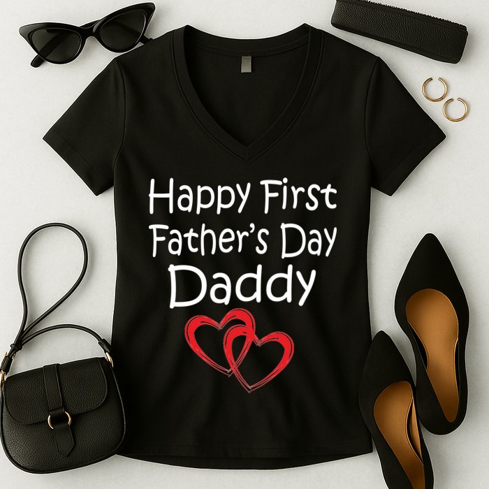 Happy First Father's Day Daddy Women's V-Neck T-Shirt