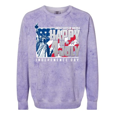 Happy Fourth of July Independence Day Statue of Liberty USA Flag Colorblast Crewneck Sweatshirt