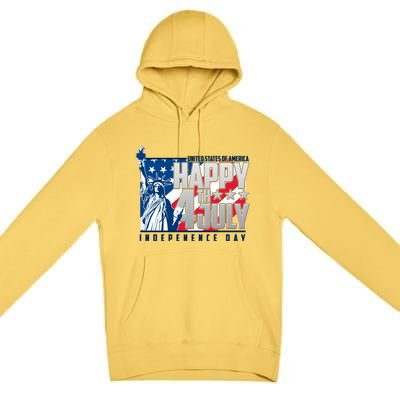 Happy Fourth of July Independence Day Statue of Liberty USA Flag Premium Pullover Hoodie