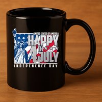 Happy Fourth of July Independence Day Statue of Liberty USA Flag 11oz C Handle Ceramic Mug