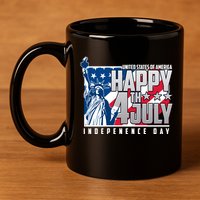 Happy Fourth of July Independence Day Statue of Liberty USA Flag 11oz C Handle Ceramic Mug