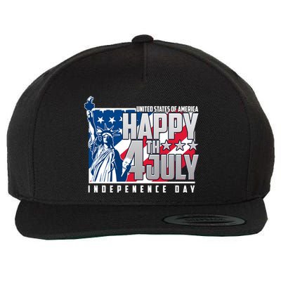 Happy Fourth of July Independence Day Statue of Liberty USA Flag Wool Snapback Cap